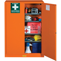 Justrite 860002 Armoires de rangement pour pr&eacute;paration aux situations d'urgence, Acier, 4 Tablettes, 65" h x 43" la x 18" P, Orange