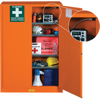 Justrite 860002 Armoires de rangement pour pr&eacute;paration aux situations d'urgence, Acier, 4 Tablettes, 65" h x 43" la x 18" P, Orange
