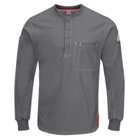 Bulwark QT40CH-RG-XL Excel FR&reg; Long Sleeve Henley Shirts, X-Large, Grey
