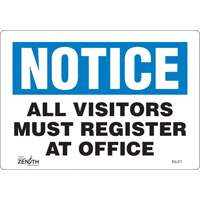 Zenith Safety Products SGL377 "All Visitors Must Register" Sign, 7" x 10", Vinyl, English