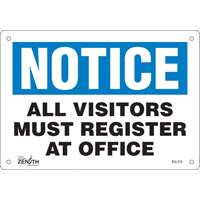 Zenith Safety Products SGL379 "All Visitors Must Register" Sign, 7" x 10", Aluminum, English
