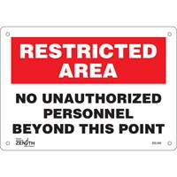 Zenith Safety Products SGL444 "No Unauthorized Personnel" Sign, 7" x 10", Plastic, English