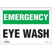 Zenith Safety Products SGL720 "Eye Wash" Sign, 7" x 10", Plastic, English