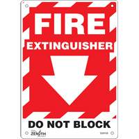 Zenith Safety Products SGM108 "Fire Extinguisher Do Not Block" with Down Arrow Sign, 10" x 7", Aluminum, English with Pictogram