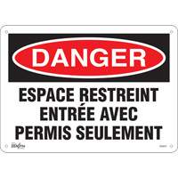 Zenith Safety Products SGM351 "Espace Restreint" Sign, 10" x 14", Plastic, French