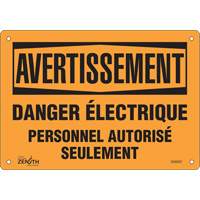 Produits de sécurité Zenith SGM397 Enseigne Danger &eacute;lectrique, 7" x 10", Aluminium, Français