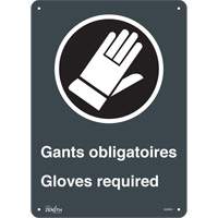 Zenith Safety Products SGM693 "Gant Obligatoires - Gloves Required" Sign, 14" x 11", Aluminum, Bilingual with Pictogram