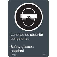 "Safety Glasses Required/Lunettes de sécurité obligatoires" Sign, 14" x 10", Vinyl, Bilingual with Pictogram SGM712 | TENAQUIP