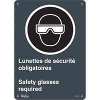 Produits de sécurité Zenith SGM714 Enseigne Safety Glasses Required/Lunettes de s&eacute;curit&eacute; obligatoires, 14" x 10", Aluminium, Bilingue avec pictogramme