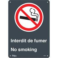 Zenith Safety Products SGM722 "Interdit De Fumer/No Smoking" Sign, 14" x 10", Plastic, Bilingual with Pictogram