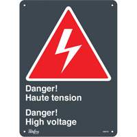 Zenith Safety Products SGM746 "Haute Tension/High Voltage" Sign, 14" x 10", Plastic, Bilingual with Pictogram