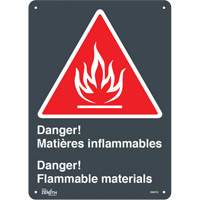 Zenith Safety Products SGM752 "Flammable Materials/Mati&egrave;res Inflammable" Sign, 14" x 10", Plastic, Bilingual with Pictogram