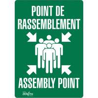 Zenith Safety Products SGP171 "Point de rassemblement/Assembly Point" Sign, 14" x 10", Vinyl, Bilingual with Pictogram