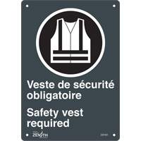 "Port du dossard obligatoire/Safety Vest Required" Sign, 10" x 7", Plastic, Bilingual with Pictogram SGP401 | TENAQUIP