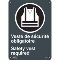 Zenith Safety Products SGP404 "Port du dossard obligatoire/Safety Vest Required" Sign, 14" x 10", Plastic, Bilingual with Pictogram