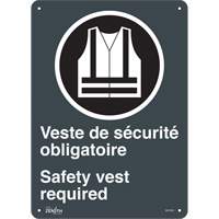 Produits de sécurité Zenith SGP405 Enseigne Port du dossard obligatoire/Safety Vest Required, 14" x 10", Aluminium, Bilingue avec pictogramme