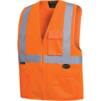 Pioneer V1030850-M 6962 Gilet de s&eacute;curit&eacute; &agrave; fermeture &eacute;clair avant et bandes r&eacute;fl&eacute;chissantes de 2", Orange haute visibilit&eacute;, Moyen, Polyester