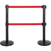Dual Belt Crowd Control Barrier, Steel, 35" H, Red Tape, 7' Tape Length SHA661 | TENAQUIP
