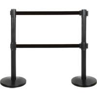 Produits de sécurité Zenith SHA662 Barri&egrave;re pour le contr&ocirc;le des foules &agrave; courroie double, Acier, 35" h, Ruban Noir, Longueur du ruban 7'