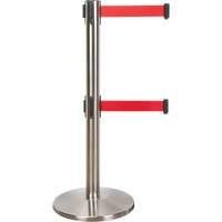 Produits de sécurité Zenith SHA665 Barri&egrave;re pour le contr&ocirc;le des foules &agrave; courroie double, Acier, 35" h, Ruban Rouge, Longueur du ruban 7'