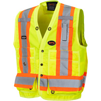Pioneer V1010140-M 6693 Surveyor's Safety Vest, High Visibility Lime-Yellow, Medium, Polyester