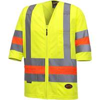 Pioneer V1190960-4XL 6019 Short-Sleeved Quebec Traffic Control Shirt, Polyester, 4X-Large, High Visibility Lime-Yellow