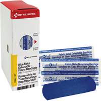 First Aid Central 500011SC Fabric Blue Detectable Bandages, Rectangular/Square, 1", Fabric Metal Detectable, Sterile