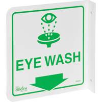 Zenith Safety Products SHG581 90° Projecting "Eye Wash" Sign, 8" x 8", Plastic, English with Pictogram