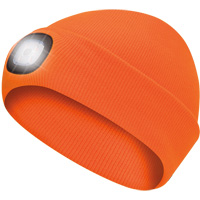 Pioneer V4020950-O/S 5675 Tuque en tricot avec lampe frontale &agrave; DEL, Doublure en Molleton, Taille unique, Orange haute visibilit&eacute;
