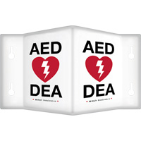 Brady 178739 90° Projecting "AED/DEA" Sign, 6" x 5", Plastic, Bilingual with Pictogram