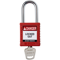 Brady 153452 Cadenas de verrouillage Velocity, Rouge, Cl&eacute;s diff&eacute;rentes, Nylon, Largeur de 1-1/2"