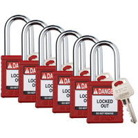 Brady 153457 Velocity Lockout Padlocks, Red, Keyed Different, Nylon, 1-1/2" Width
