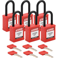 Brady 153560 Cadenas de verrouillage Velocity, Rouge, Cl&eacute;s diff&eacute;rentes, Nylon, Largeur de 1-1/2"