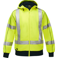 PIP Global Safety PC323M6988X-LY/M Coton ouat&eacute; doubl&eacute; de sherpa avec capuchon &agrave; fermeture &eacute;clair compl&egrave;te et X au dos Bisley, Moyen, Jaune lime haute visibilit&eacute;