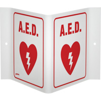 Brady V1AE01A "A.E.D." V-Style Sign, 6" x 9", Acrylic, English with Pictogram