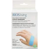 BIOS FA-103 Bandages hydrofug&eacute;s bleu, Rectangulaire/carr&eacute;e, 3", Plastique d&eacute;tectable, St&eacute;rile
