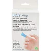 BIOS FA-104 Bandages bleus, Bout de doigt, 3", Tissu d&eacute;tectable, St&eacute;rile