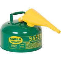 Eagle Mfg. UI20FSG Safety Can for Combustibles with Funnel, Type I, Galvanized Steel, 2 US gal., Green, FM Approved/UL/ULC Listed