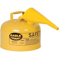 Eagle Mfg. UI25FSY Bidon de s&eacute;curit&eacute; pour le diesel avec entonnoir, Type I, Acier galvanis&eacute;, 2,5 gal. US, Jaune, Homologu&eacute; FM/List&eacute; UL/ULC