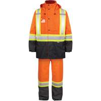 Barry & Boulerice 11-6586-ORL Ensemble de pluie haute visibilit&eacute; en tissu 150 deniers, Polyester, Grand, Orange haute visibilit&eacute;