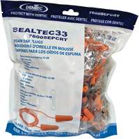 Dentec 76005EPCRT Bouchons d'oreilles coniques jetables en mousse de PU orange SEALTEC33, Vrac - Sac en poly, Avec cordon