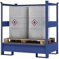 Denios K17-3202 2-Drum Blue Transport Spill Containment Pallet with Side Rails, 66 US gal. Spill Capacity, 55" x 34" x 58"