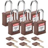 Brady SDPL-BRN-38ST-KD6 Velocity Safety Lockout Padlocks, Brown, Keyed Different, Nylon, 1-1/2" Width