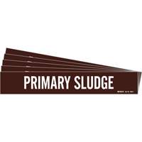 Brady 7222-1-PK "Primary Sludge" Pipe Marker, Self-Adhesive, 2-1/4" H x 14" W, White on Brown