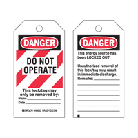 Brady 65520 "Do Not Operate" Lock-Out Tag, Polyester, 3" W x 5-3/4" H, English