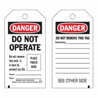 Brady 65501 Self-Laminating "Do Not Operate" Tags, Polyester, 3" W x 5-3/4" H, English
