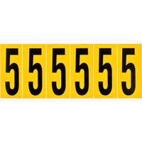 Brady 1550-5 Individual Number and Letter Labels, 5, 3" H, Black on Yellow