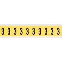 Brady 3430-3 Repositionable Individual Number and Letter Labels, 3, 1" H, Black on Yellow