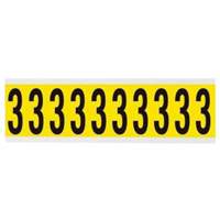 Brady 3440-3 Repositionable Individual Number and Letter Labels, 3, 2" H, Black on Yellow