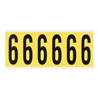 Brady 3450-6 Repositionable Individual Number and Letter Labels, 6, 3" H, Black on Yellow